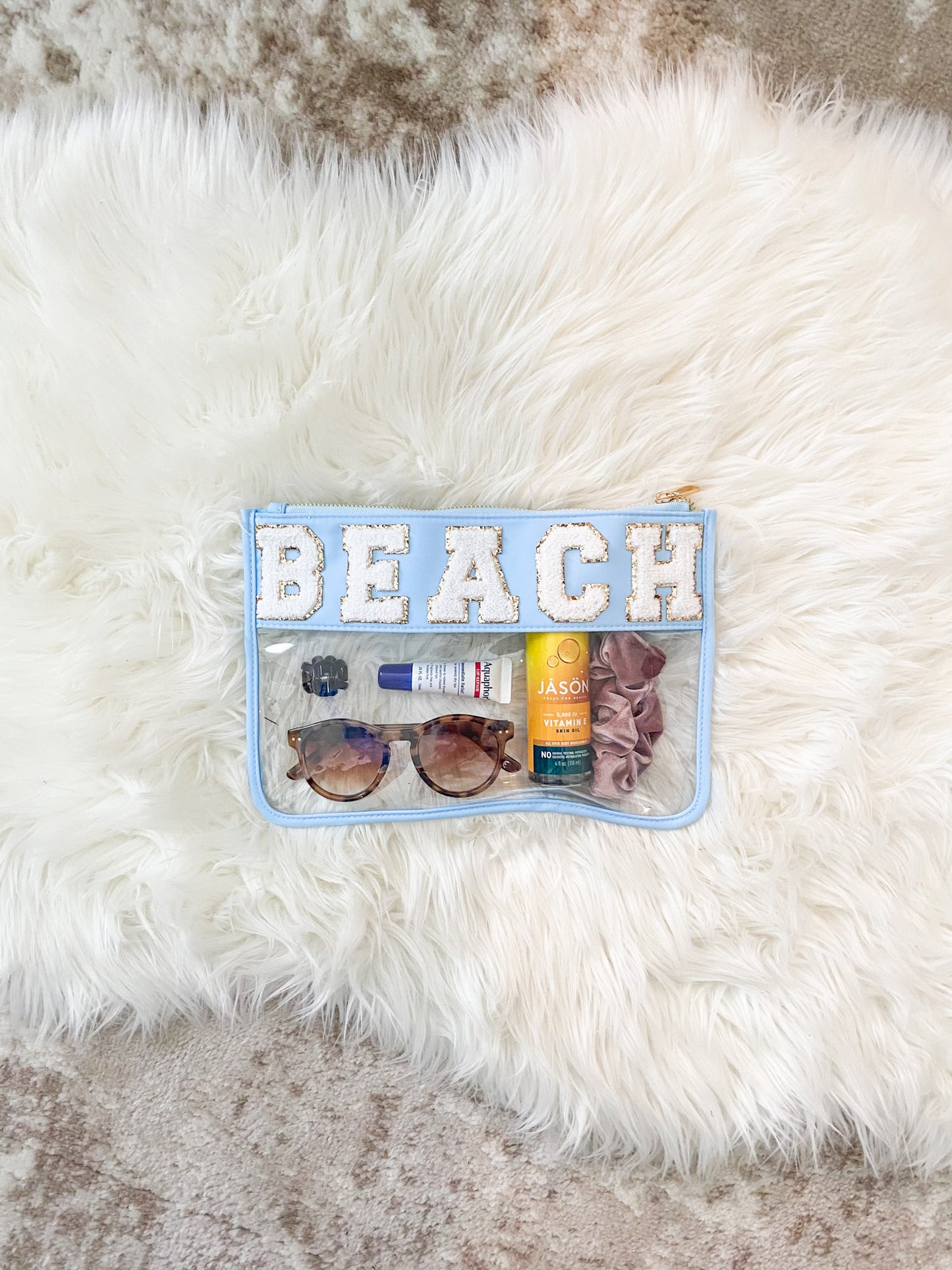 Clear Flat Nylon Pouch Personalized With Patches