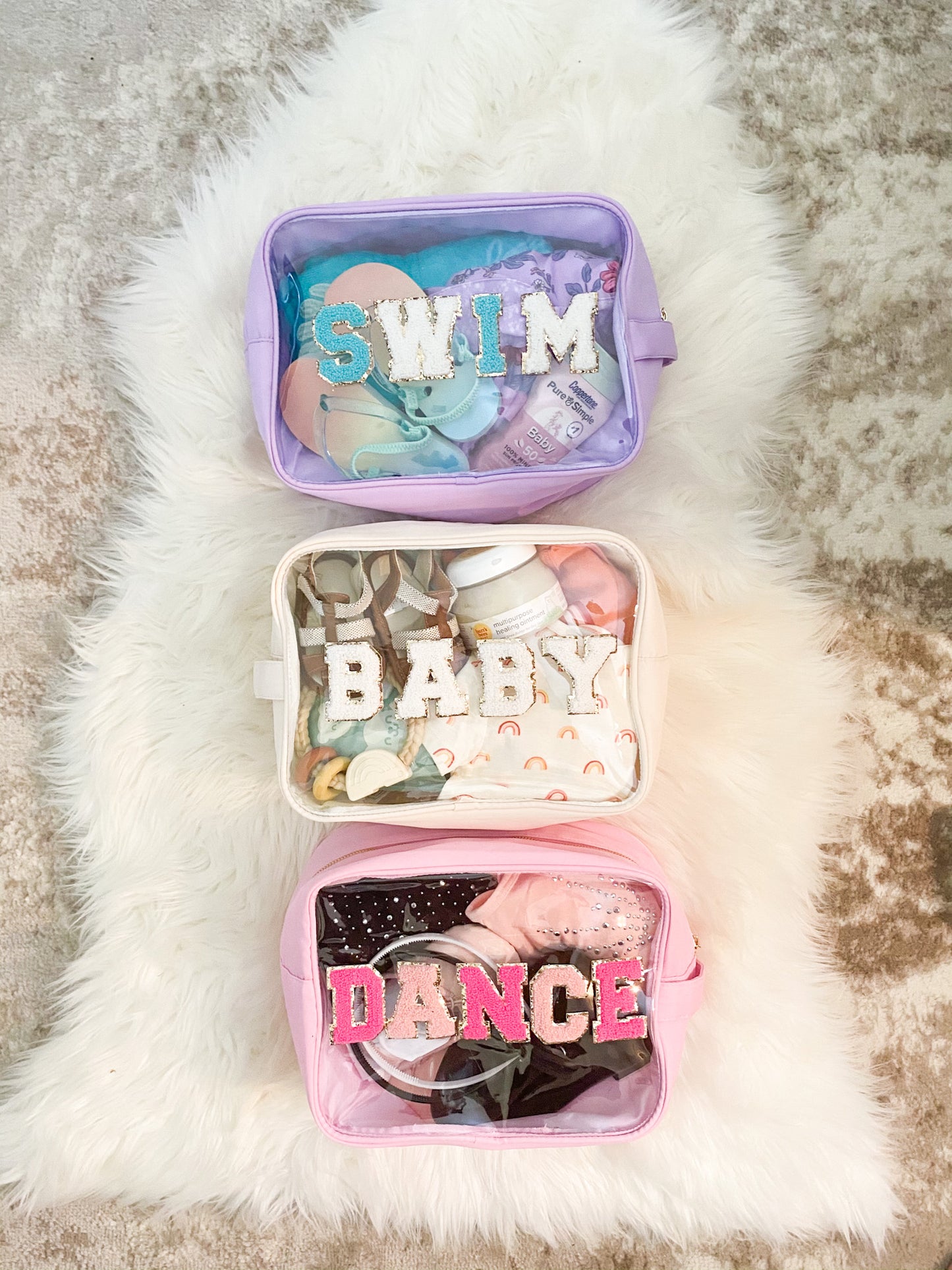 Extra Large Clear Nylon Pouch Personalized With Patches