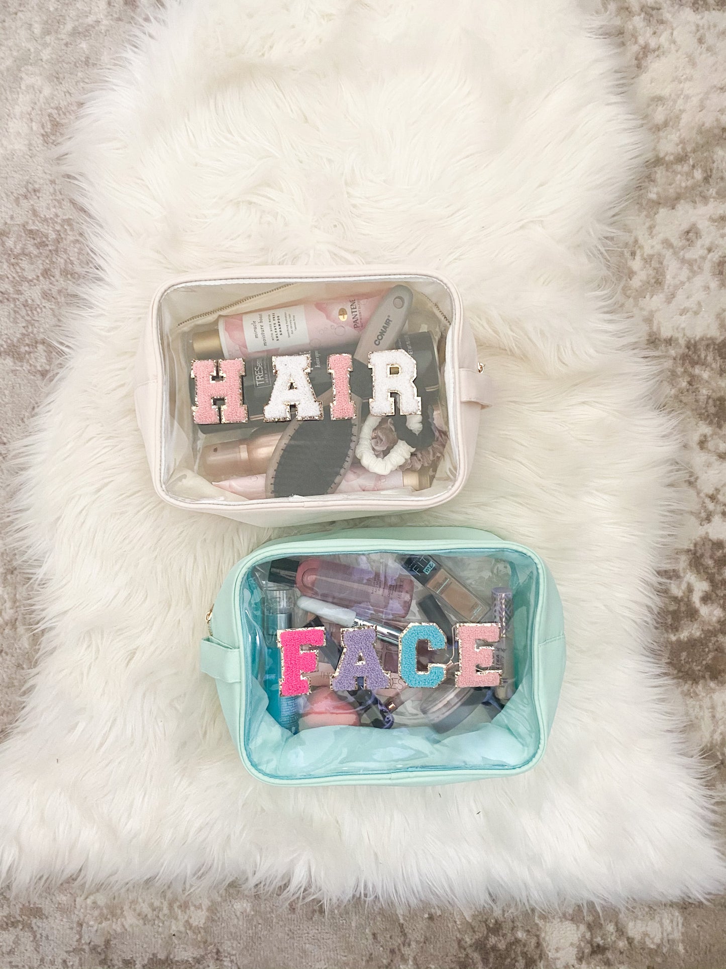 Extra Large Clear Nylon Pouch Personalized With Patches