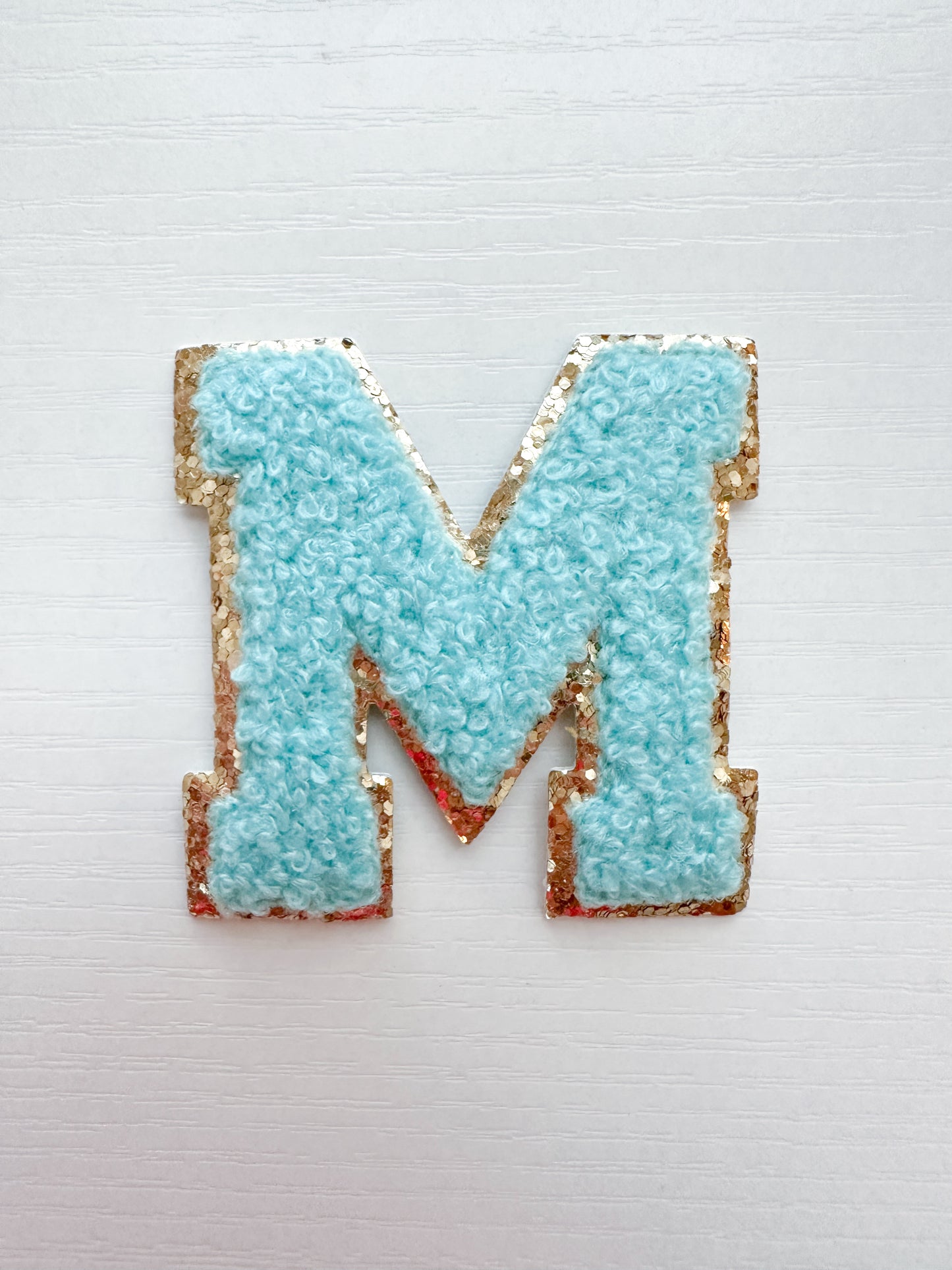 mint chenille letter patch with 3 M self adhesive backing