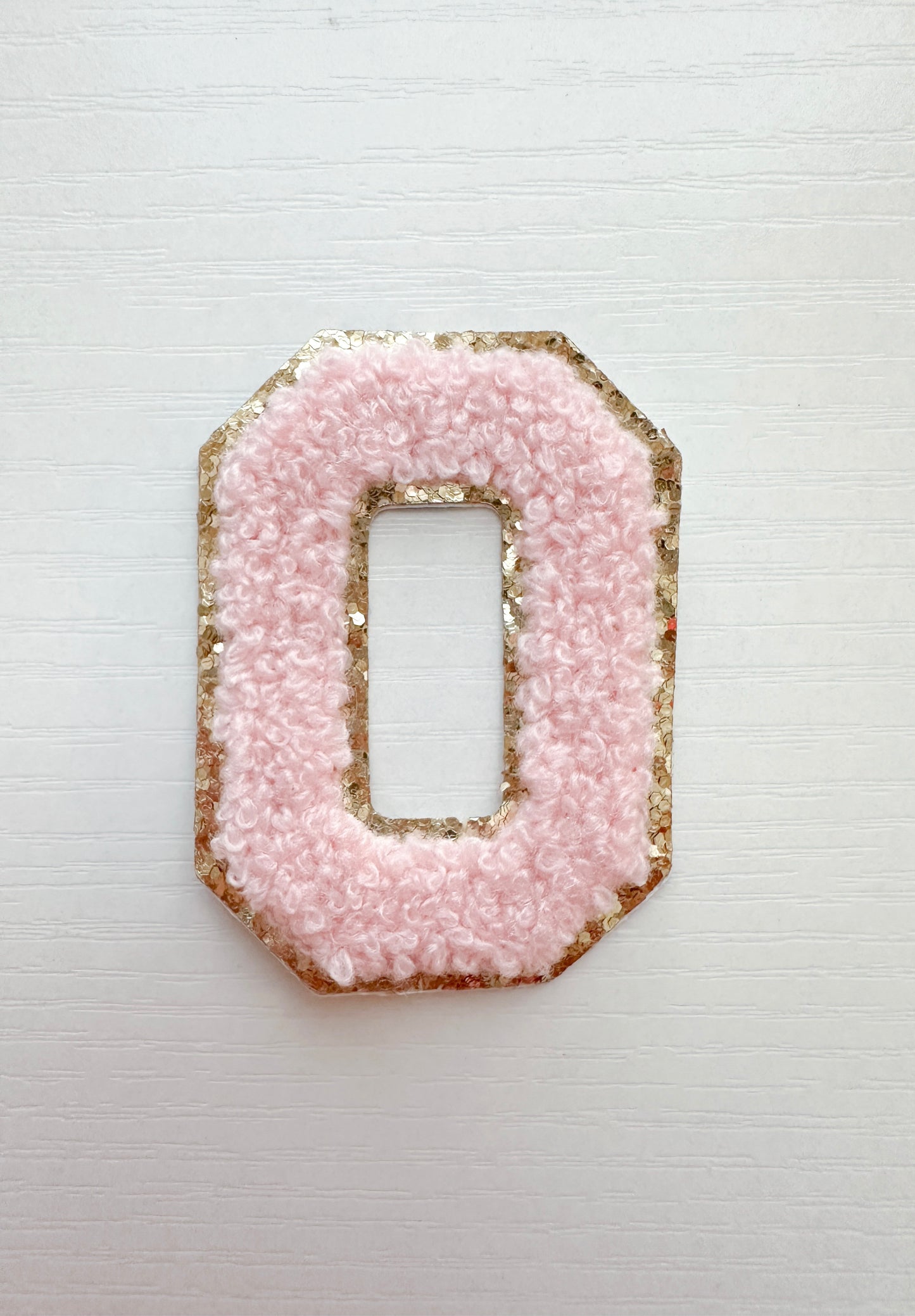 light pink self adhesive chenille letter patch for DIY projects
