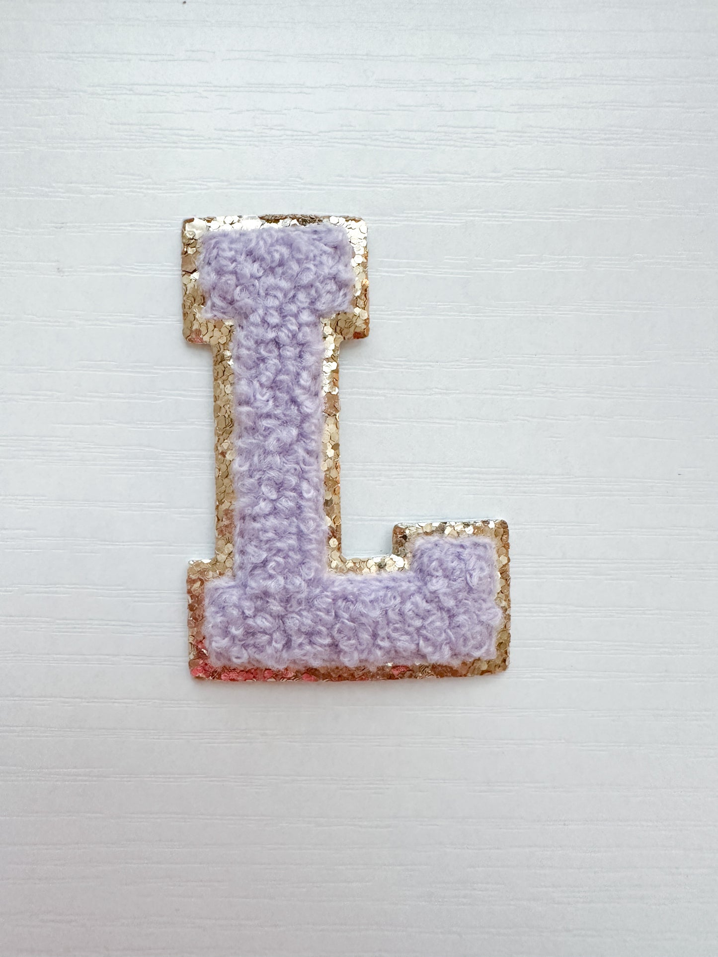 purple chenille letter patch with self adhesive backing for easy craft idea