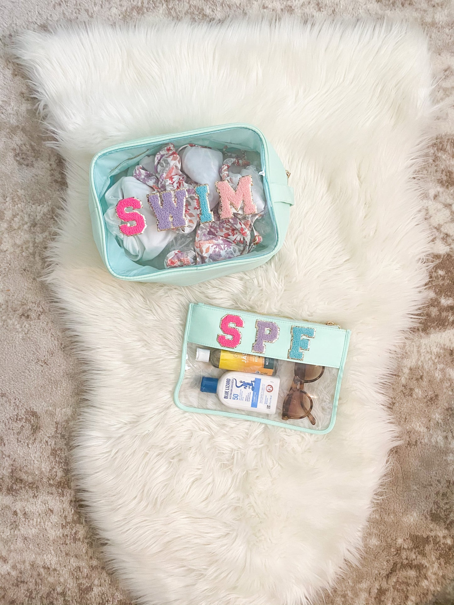 Extra Large Clear Nylon Pouch Personalized With Patches