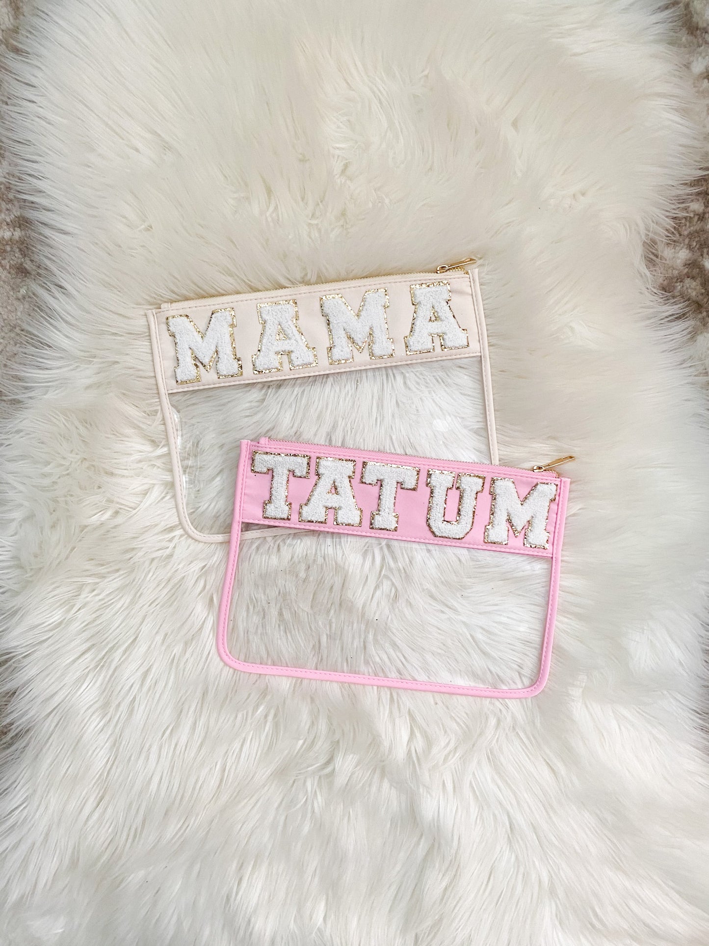 Clear Flat Nylon Pouch Personalized With Patches