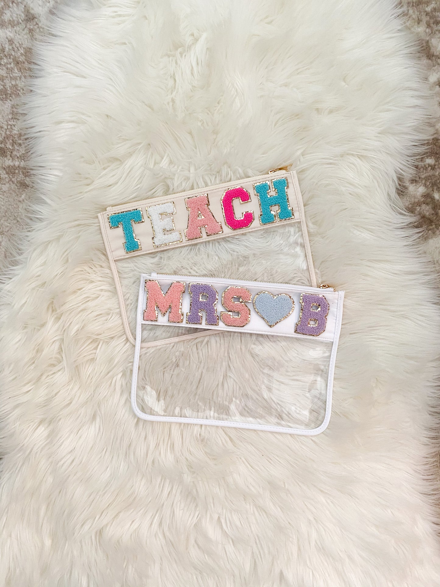 Clear Flat Nylon Pouch Personalized With Patches