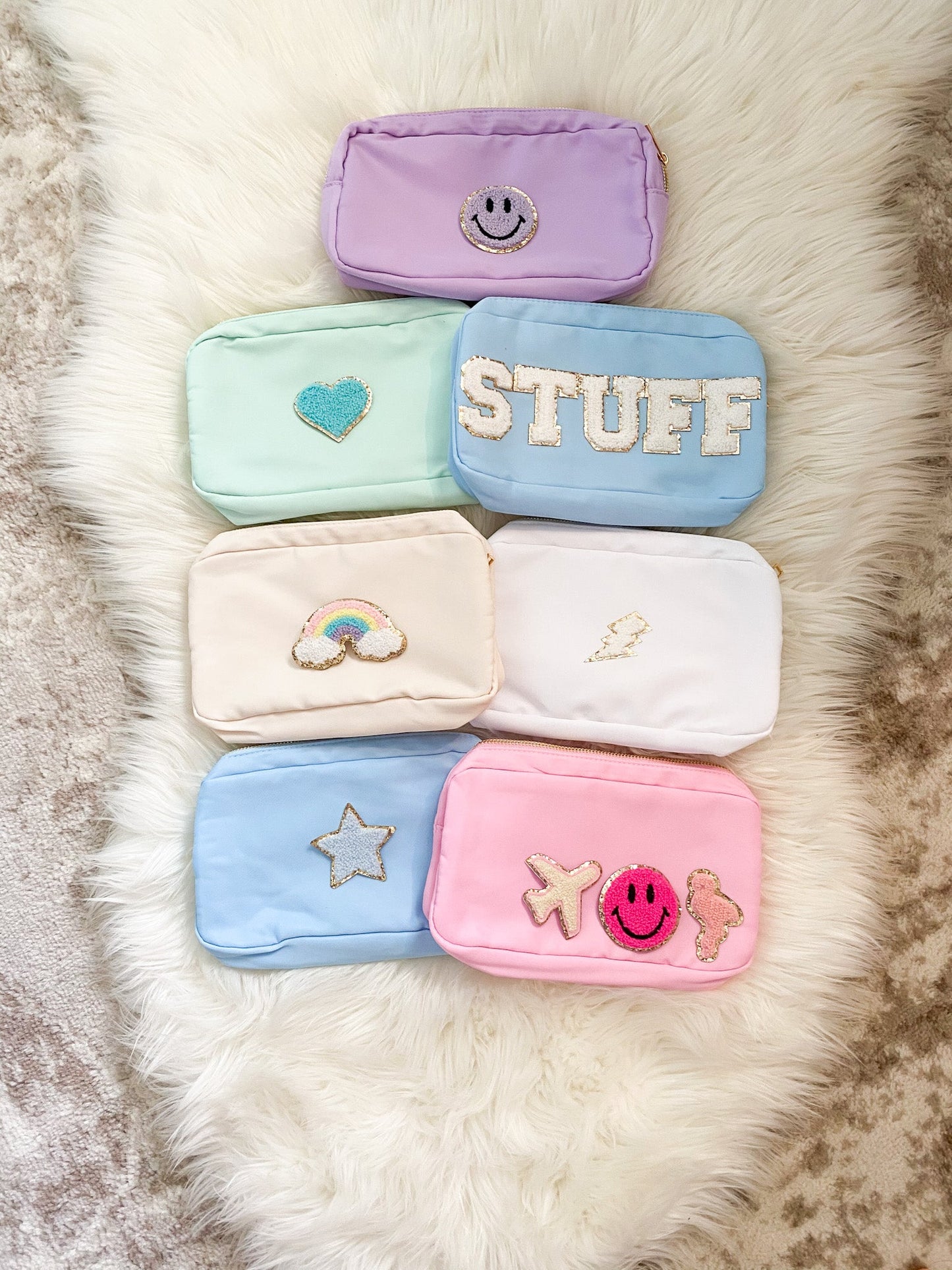 medium nylon pouch with chenille patches custom
