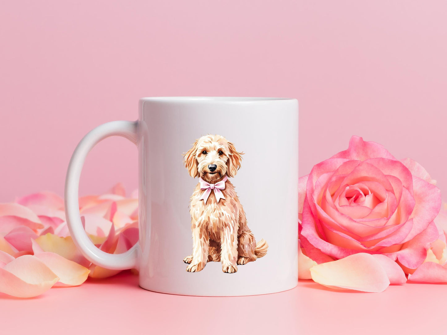 Goldendoodle Png Cute Watercolor Dog Pink Bow Grandmillenial Coquette Goldendoodle Mom Clipart Instant Digital Download Sublimation Design