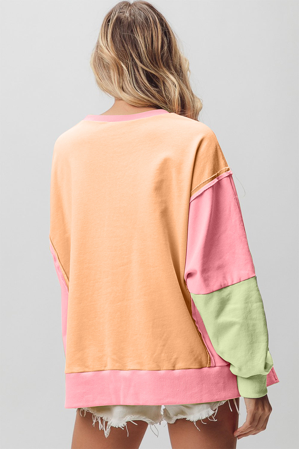 Sweet Summertime Washed Color Block Sweatshirt
