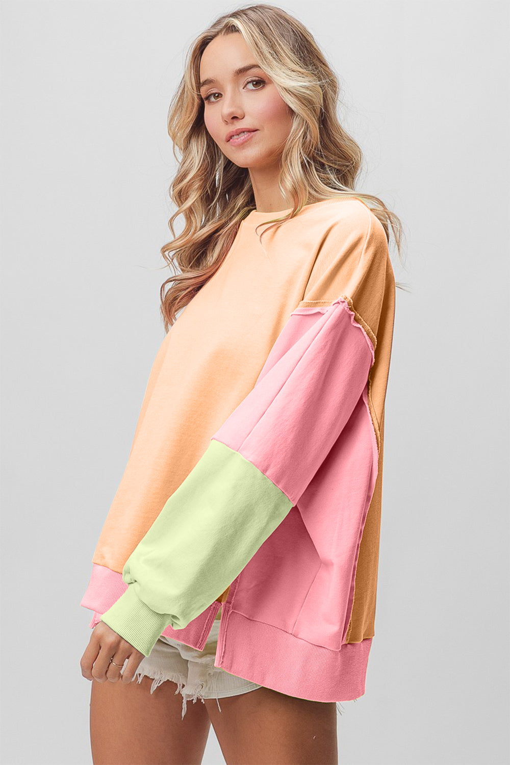 washed colorblock sweatshirt in summer pastel colors