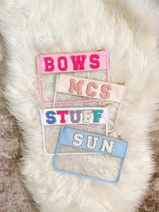 Clear Flat Nylon Pouch Personalized With Patches