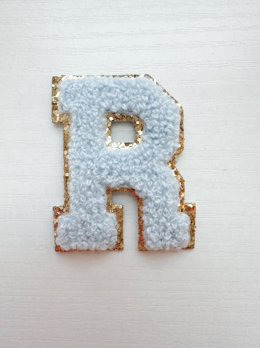 blue chenille self adhesive letter patch from small business the loki shop