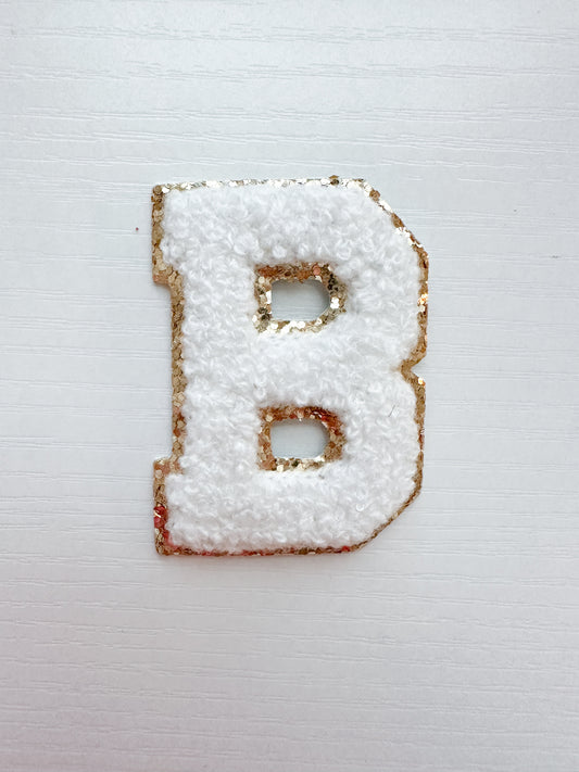 white chenille letter patch self adhesive