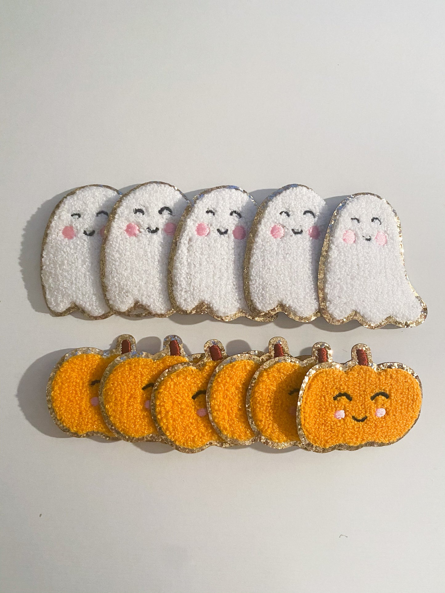 white ghost and orange pumpkin chenille patch self adhesive