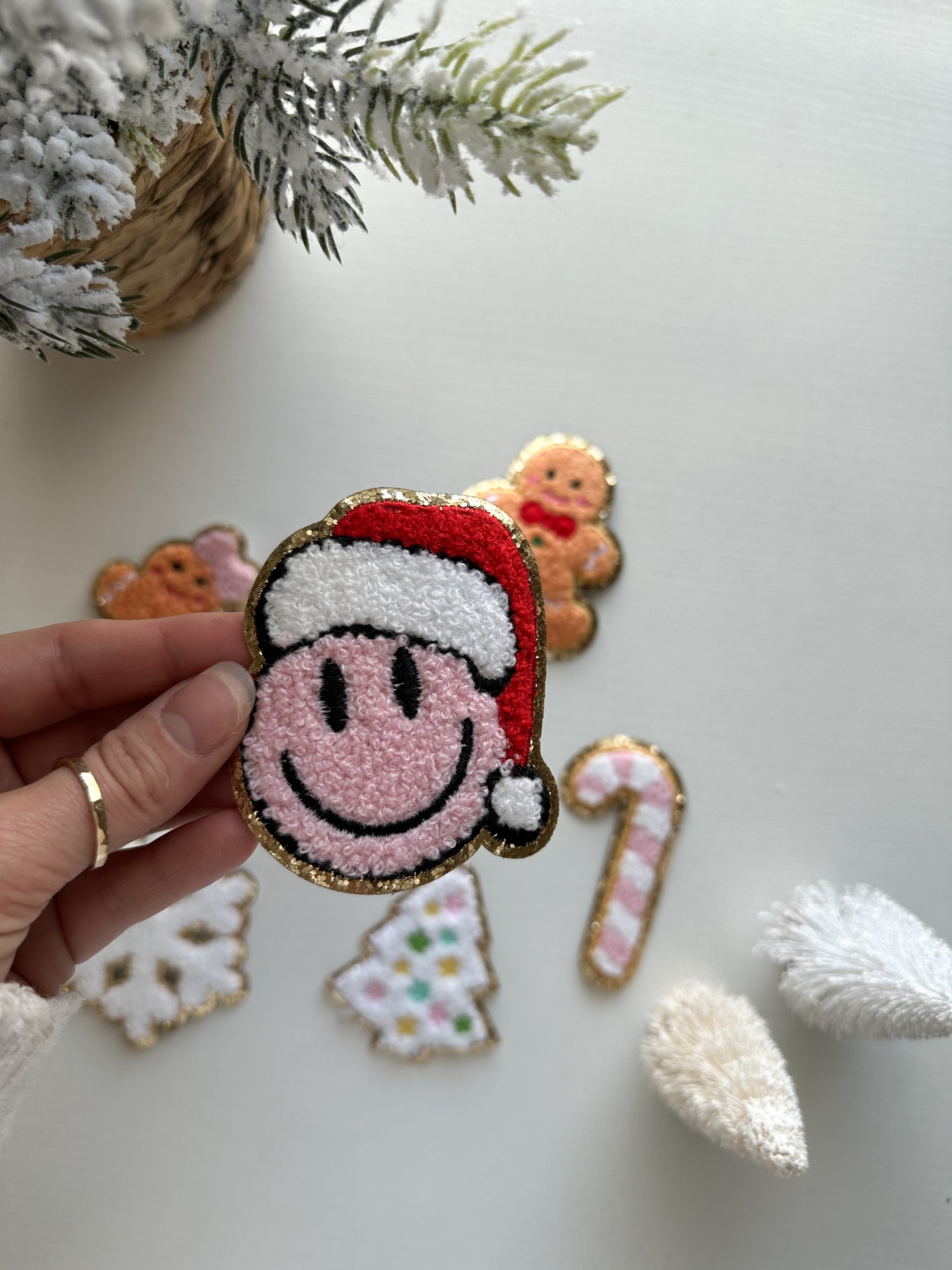 self adhesive smiley face santa christmas patch