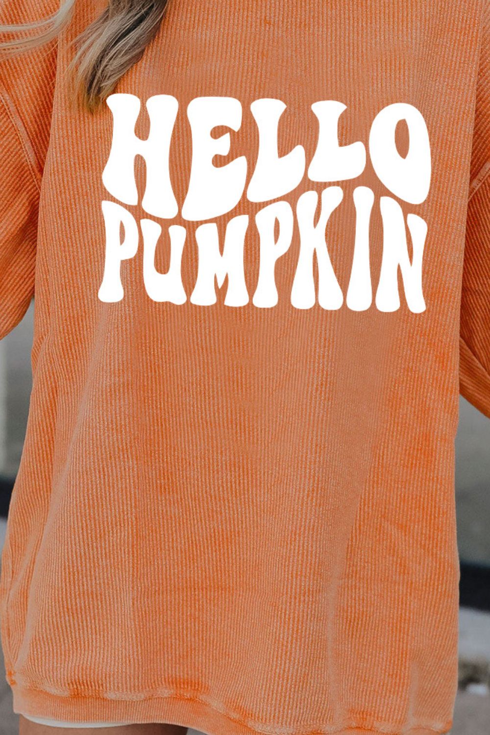 Hello Pumpkin Sweatshirt for women in orange oversized