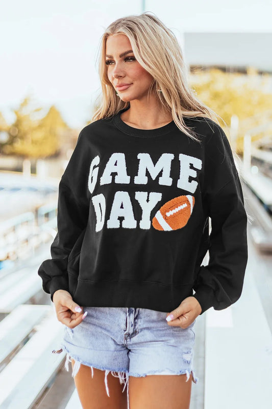 black game day sweatshirt with embroidery