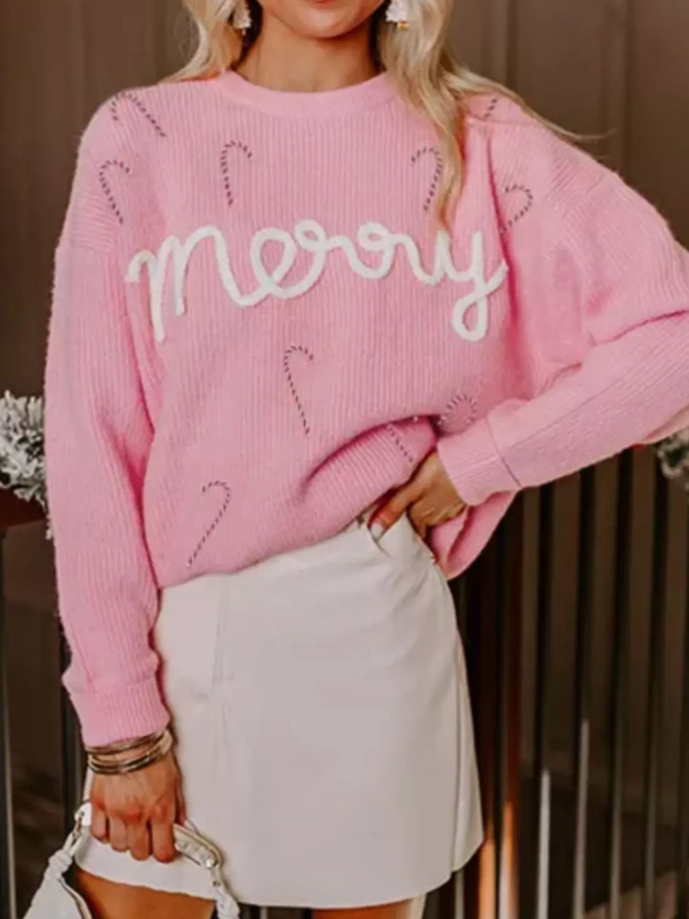 Pink Merry Embroidered Sweater