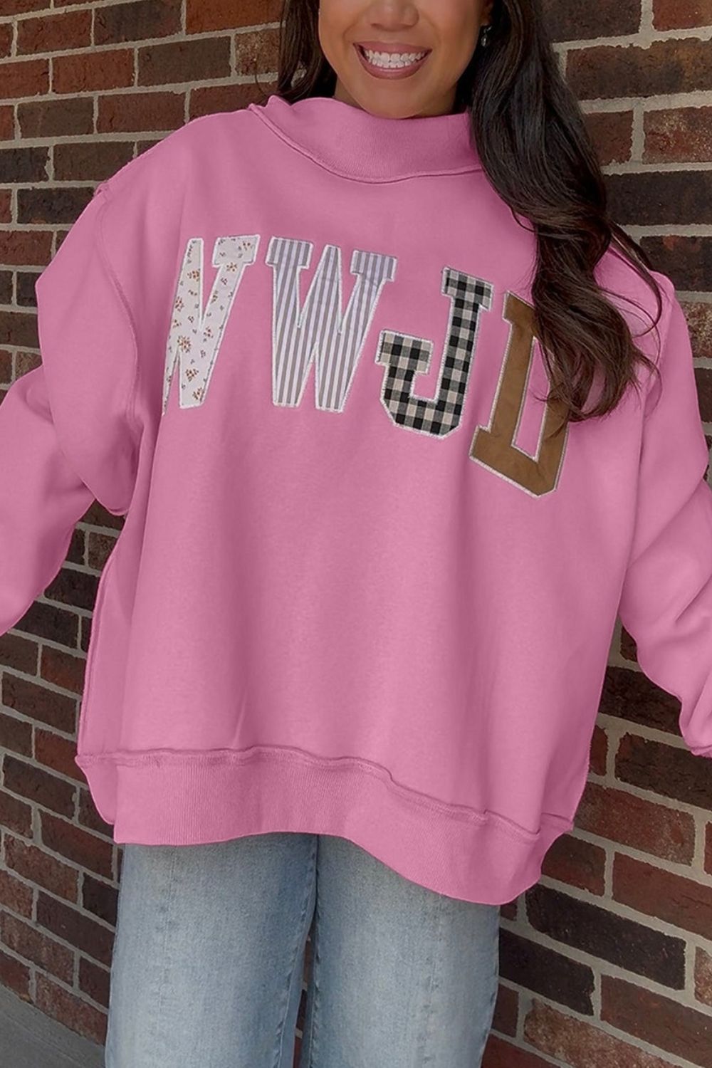 WWJD Pink Mockneck Sweatshirt