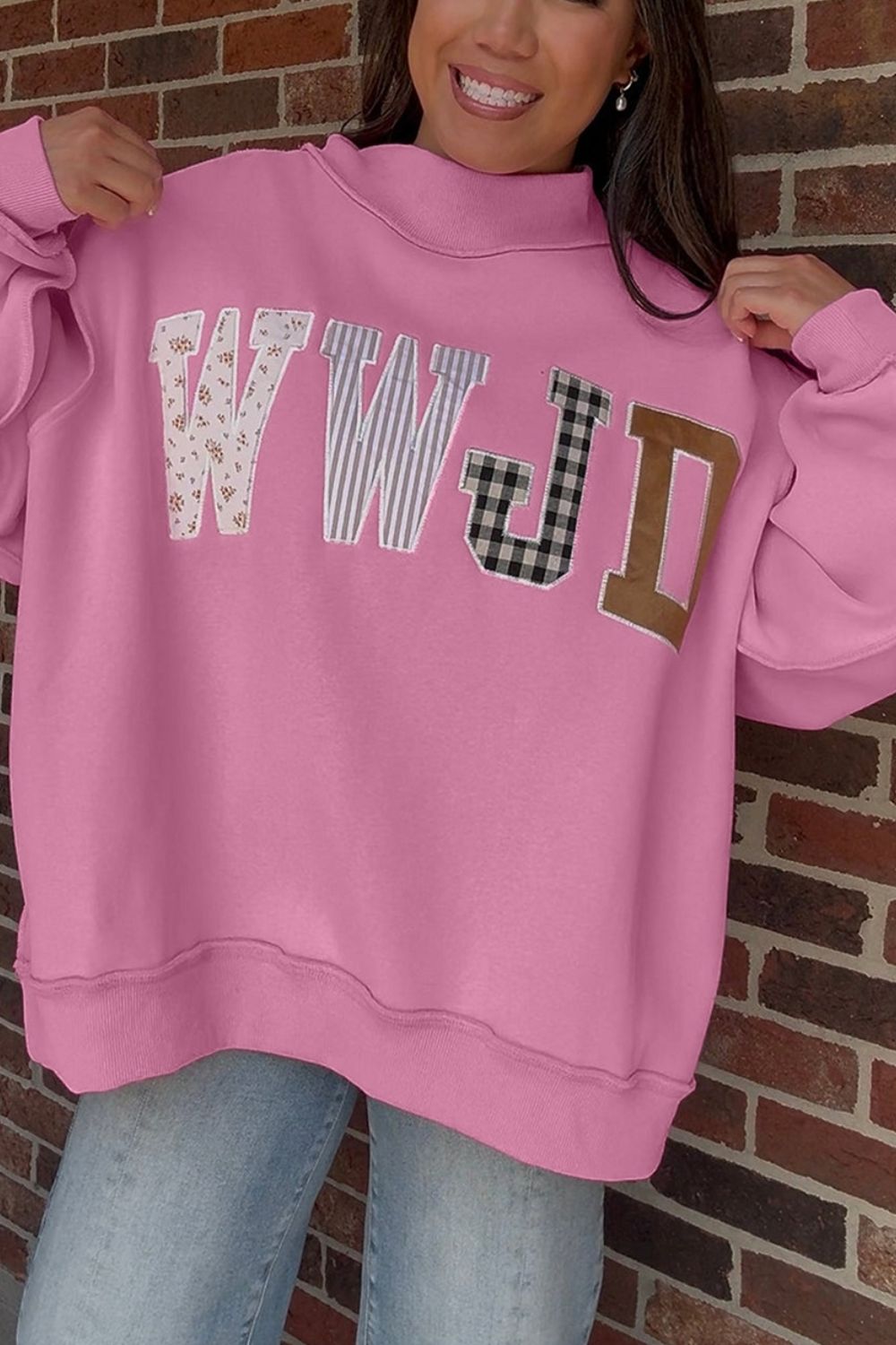 WWJD Pink Mockneck Sweatshirt