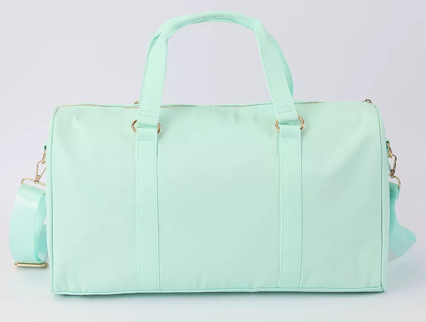 Personalized nylon duffle bag with patches in mint