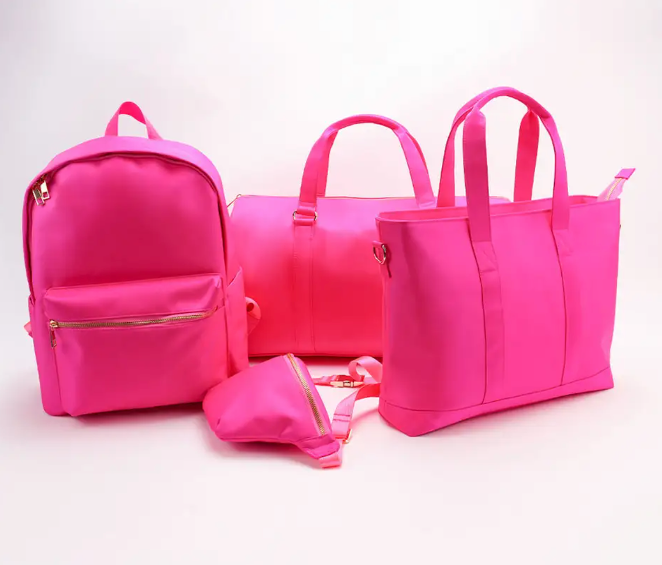 DIY custom nylon tote with patches in hot pink color option