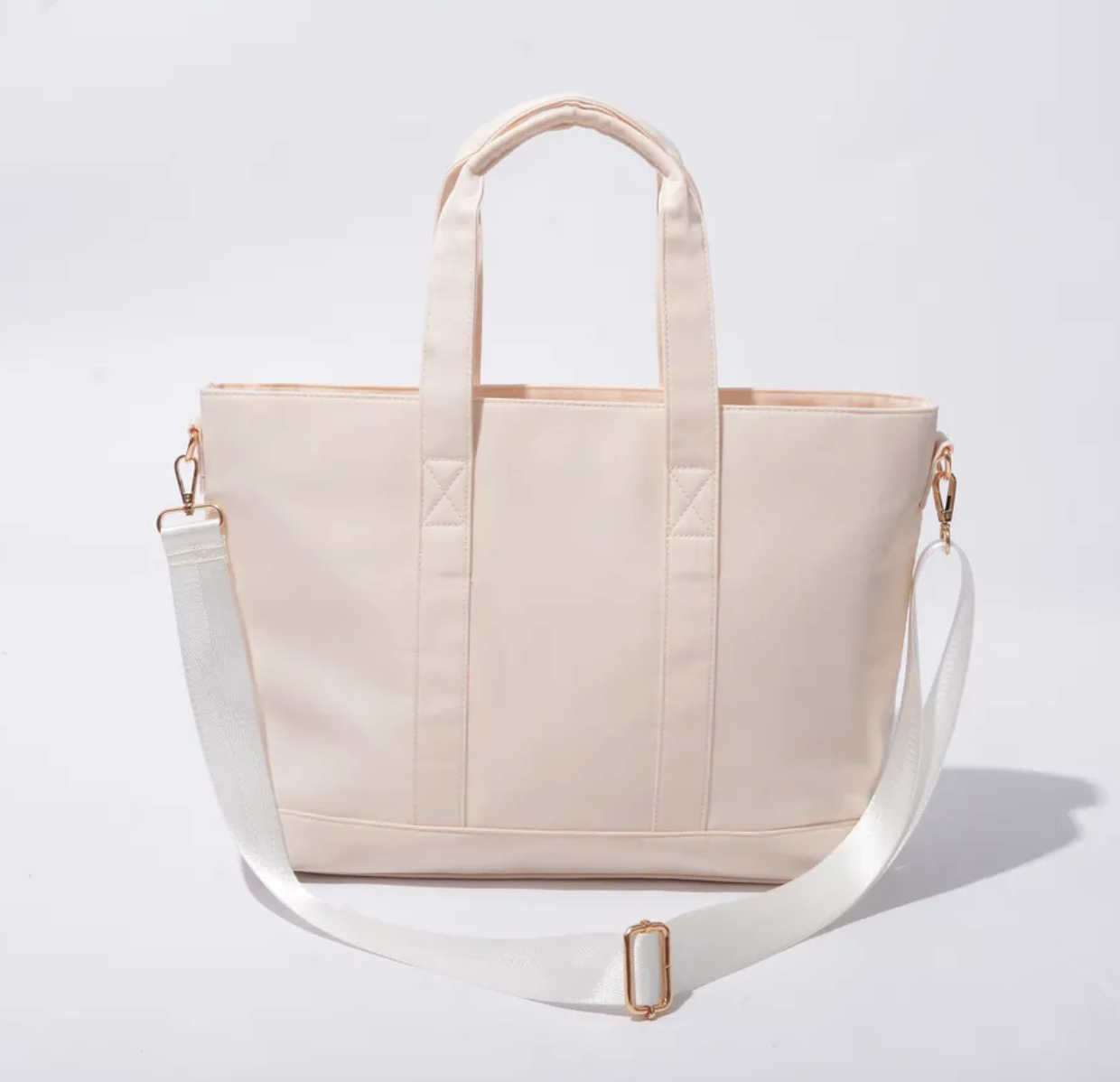 Personalized nylon tote beige color option