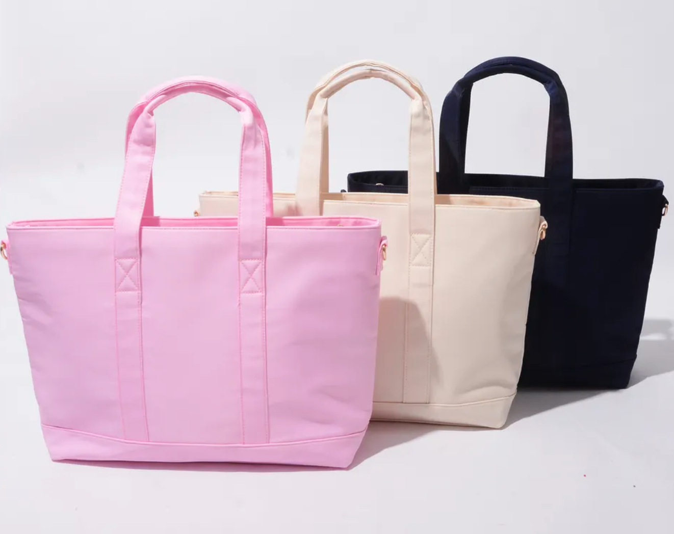 Personalized nylon tote  light pink, beige, and black color options