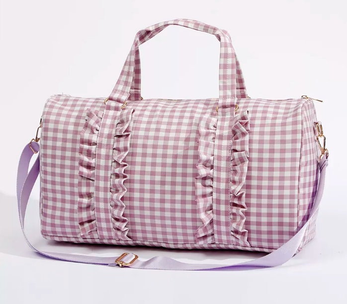 Duffle Bag Personalized Ruffle Duffle Bag For Women Preppy Duffle Bag With Patches Gingham Duffle Bag Gingham Ruffle Duffle Bag Women