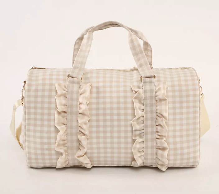 Duffle Bag Personalized Ruffle Duffle Bag For Women Preppy Duffle Bag With Patches Gingham Duffle Bag Gingham Ruffle Duffle Bag Women