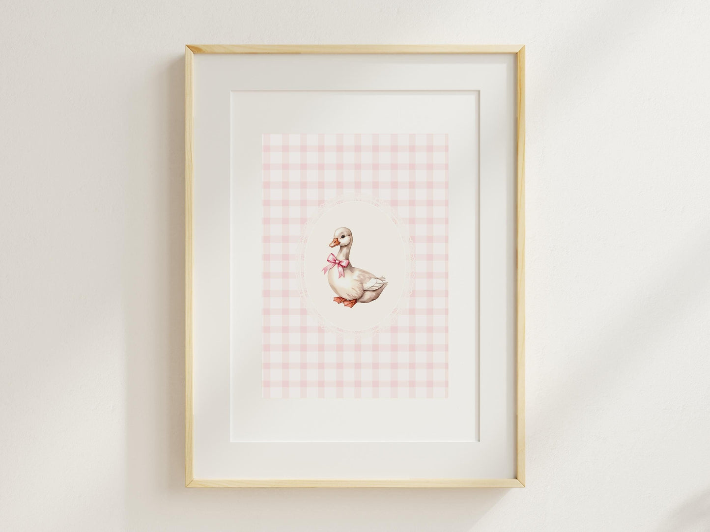 Pink Gingham Goose Nursery Printable