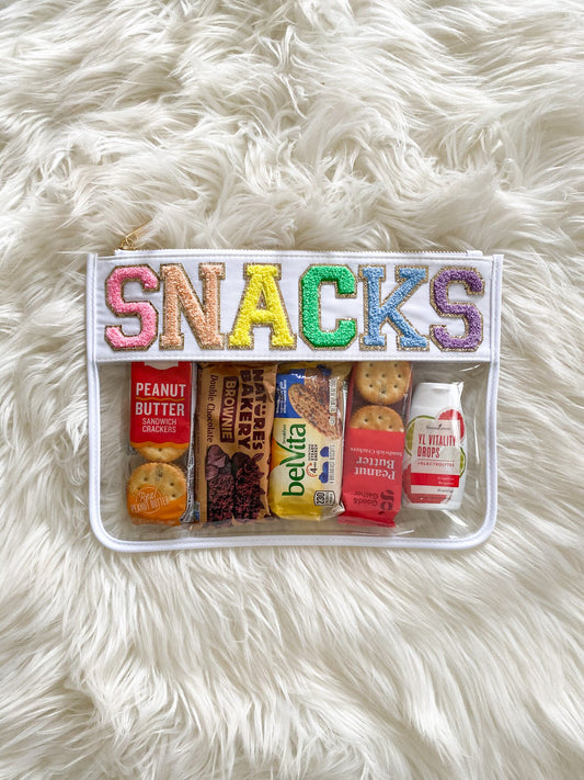 Clear Snack Pouch With Patches Clear Snack Bag White Or Pink Clear Zipper Snack Pouch Birthday Gift For Her Gift For Mom Travel Snack Pouch