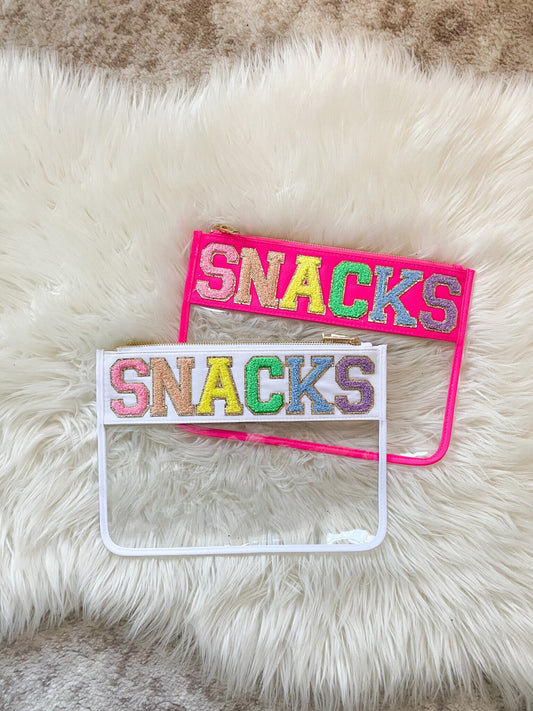 Clear Snack Pouch With Patches Clear Snack Bag White Or Pink Clear Zipper Snack Pouch Birthday Gift For Her Gift For Mom Travel Snack Pouch